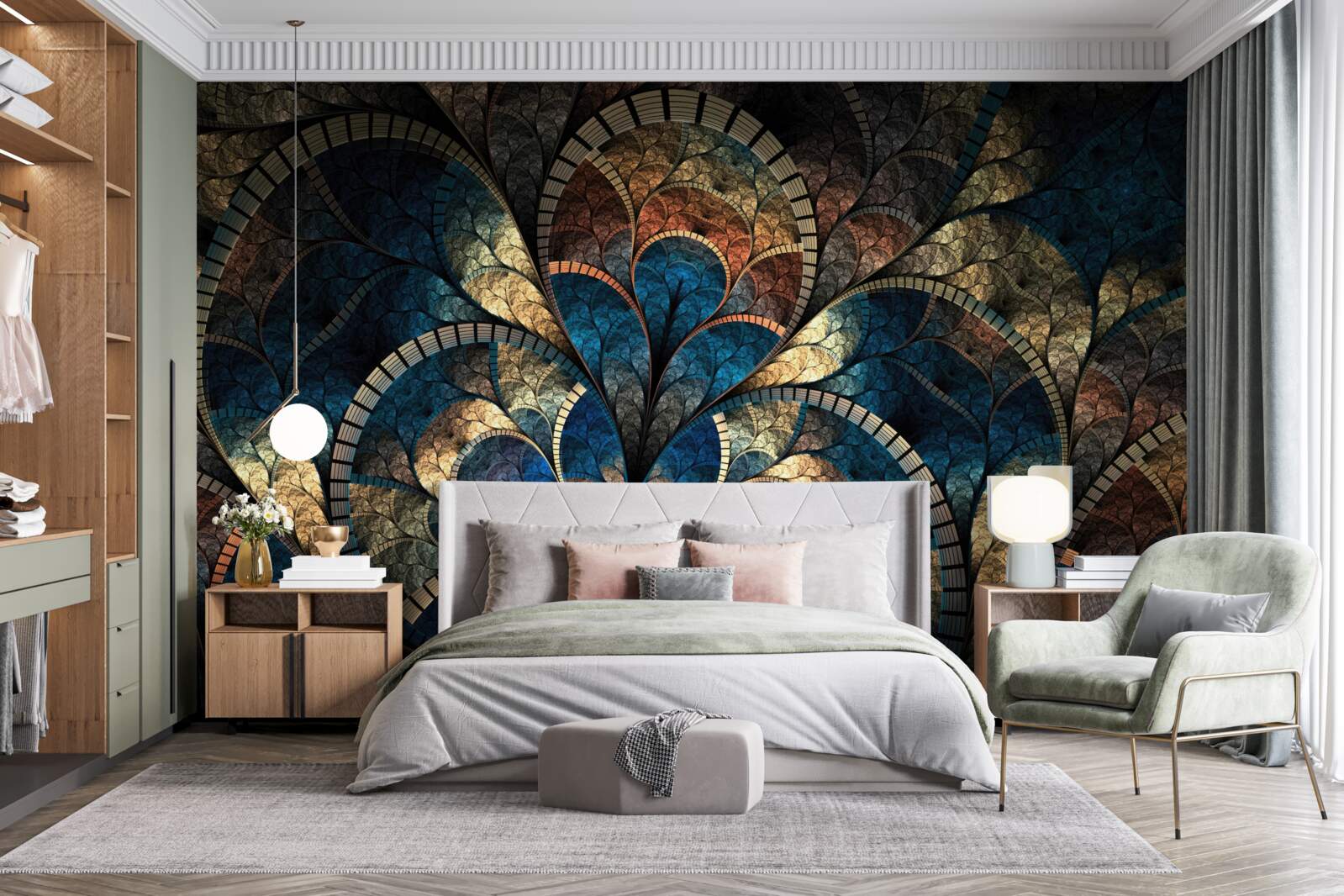 Fototapeta tmavomodré a zlaté figúrky