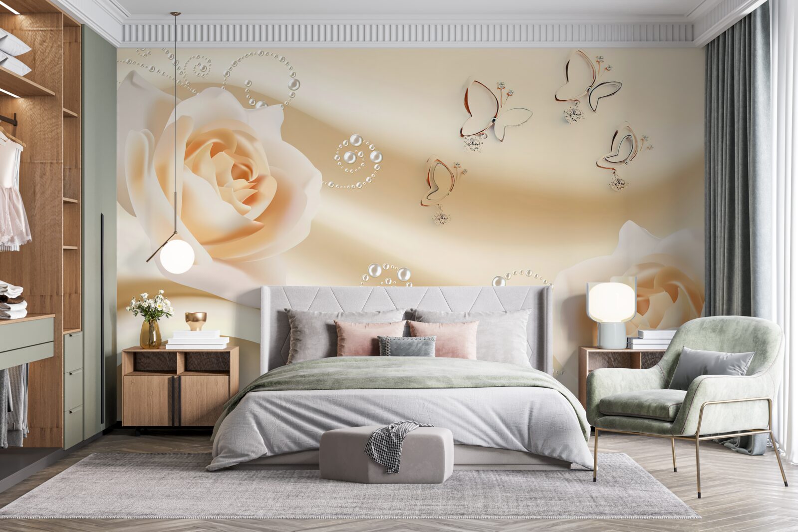 Fototapeta látka krémovej farby a pár ruží