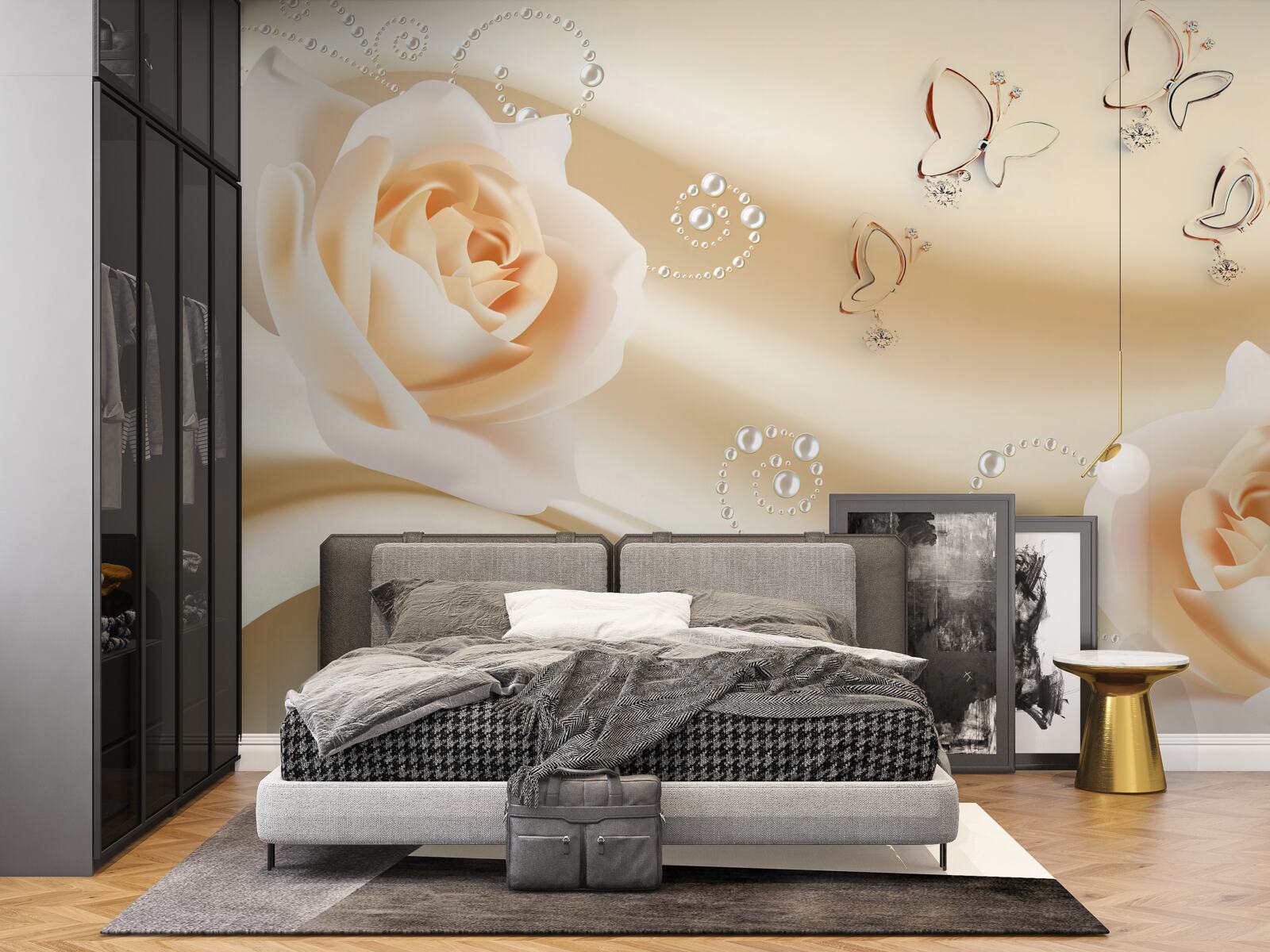 Fototapeta látka krémovej farby a pár ruží