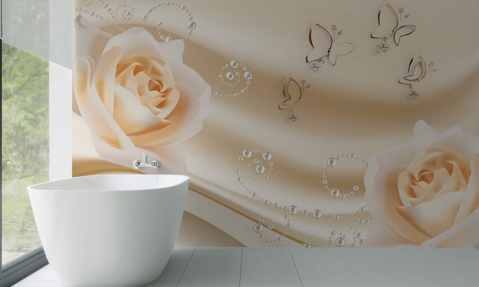 Fototapeta látka krémovej farby a pár ruží