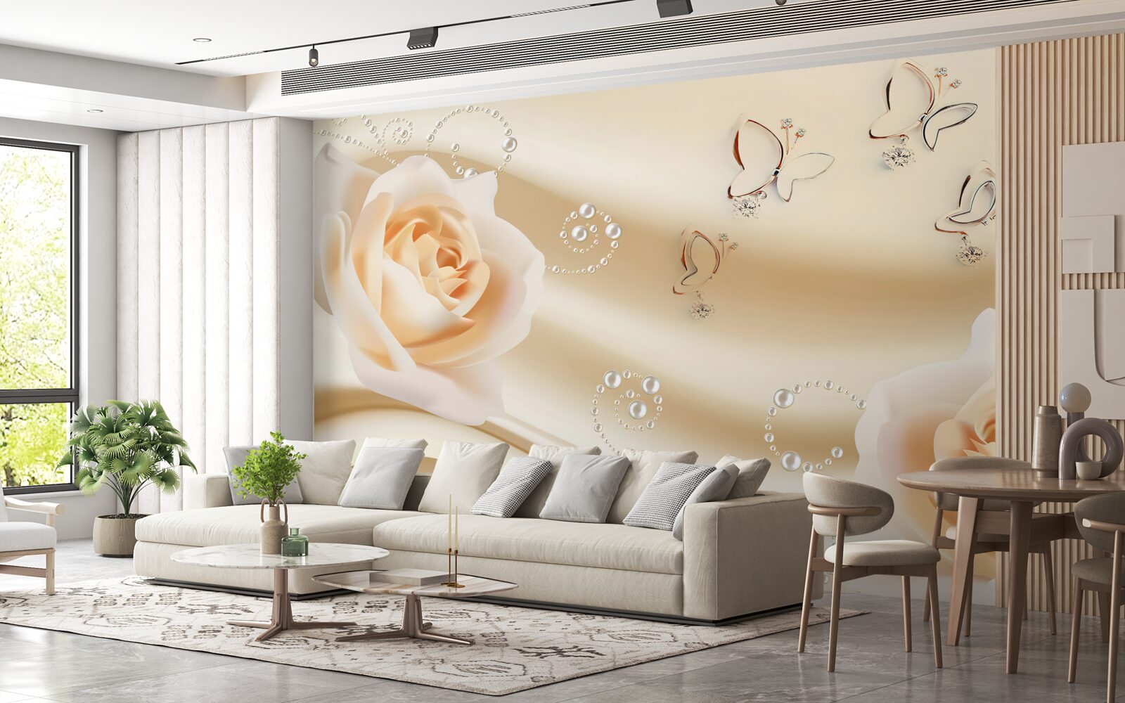 Fototapeta látka krémovej farby a pár ruží