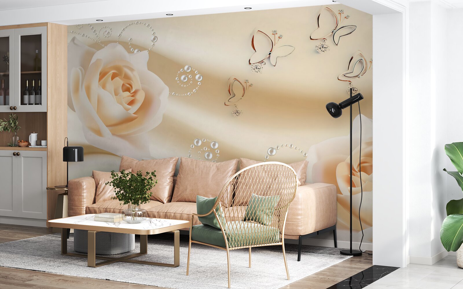 Fototapeta látka krémovej farby a pár ruží