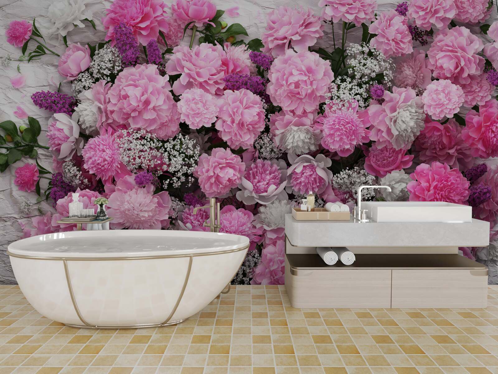 Fototapeta veľké množstvo ružových pivoniek