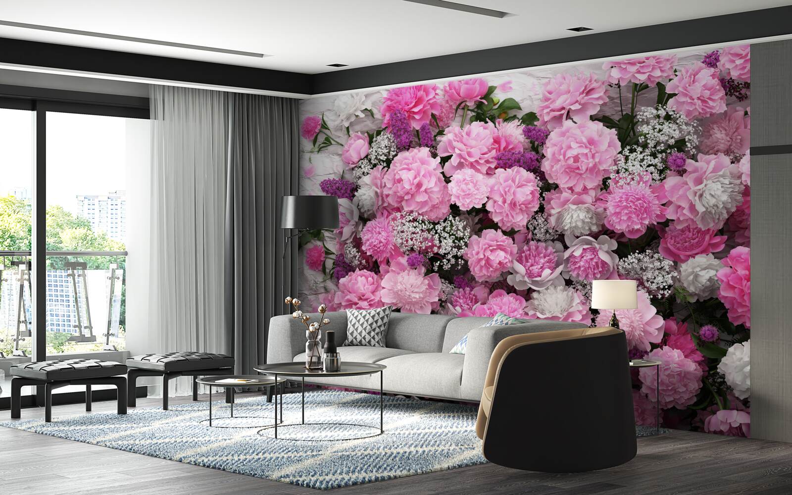 Fototapeta veľké množstvo ružových pivoniek