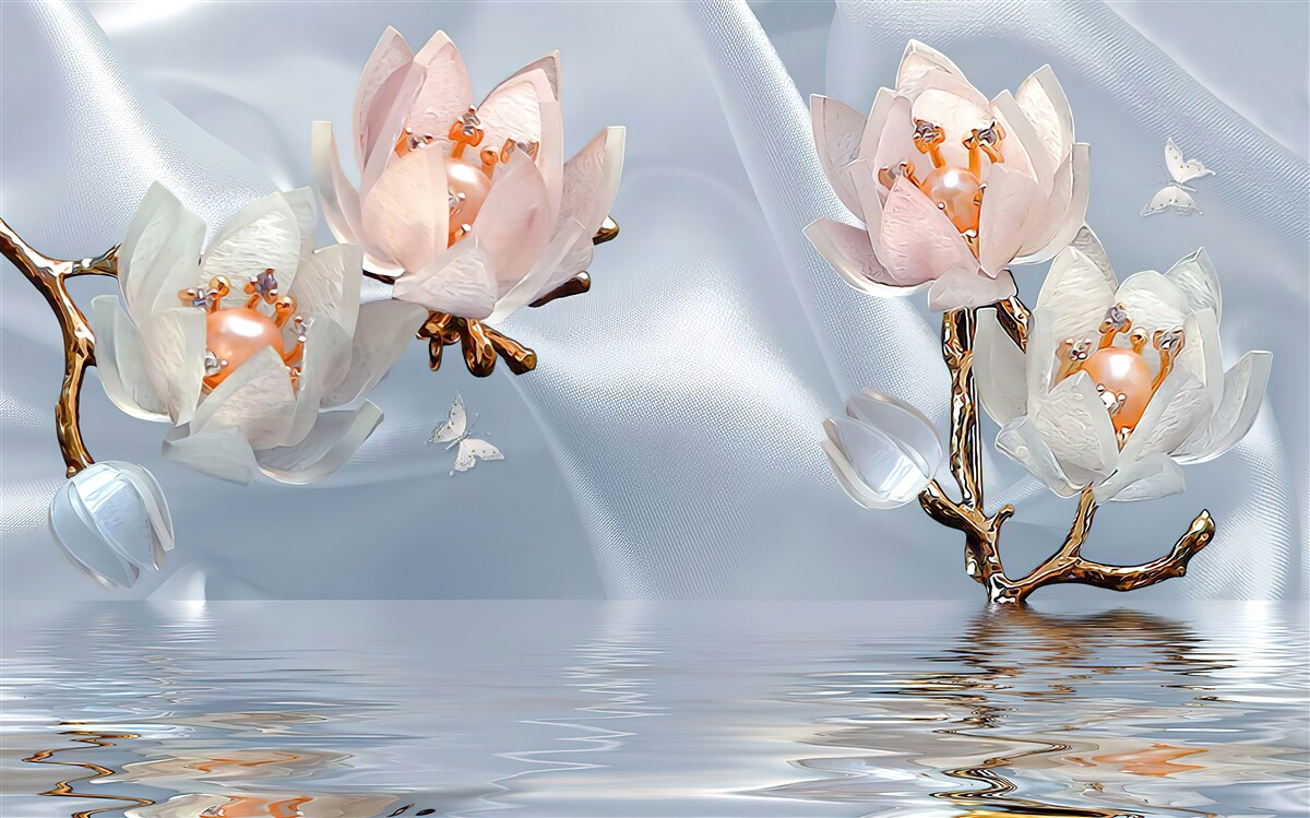 Fototapeta na konároch nad vodou kvitli veľké biele kvety