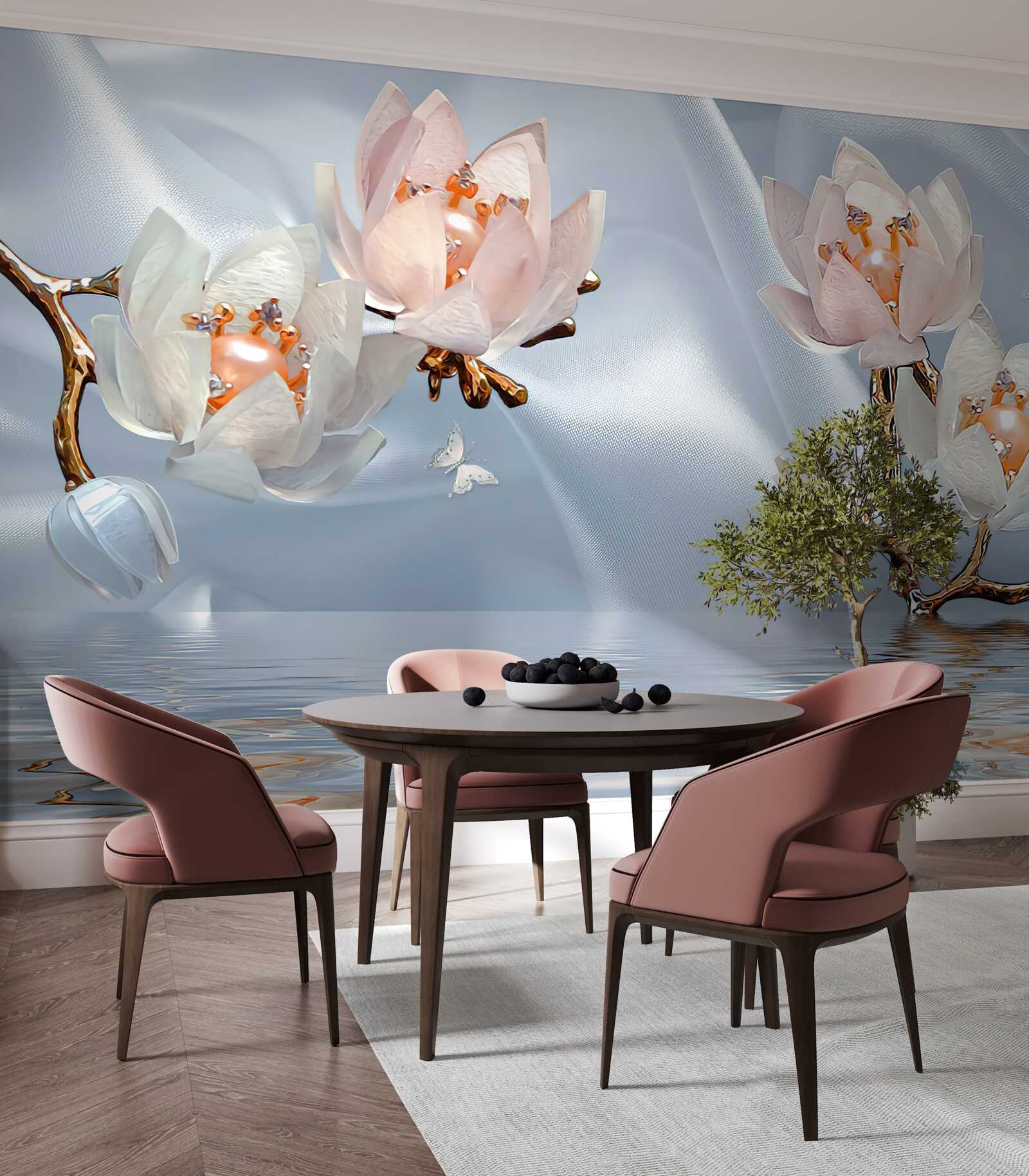 Fototapeta na konároch nad vodou kvitli veľké biele kvety