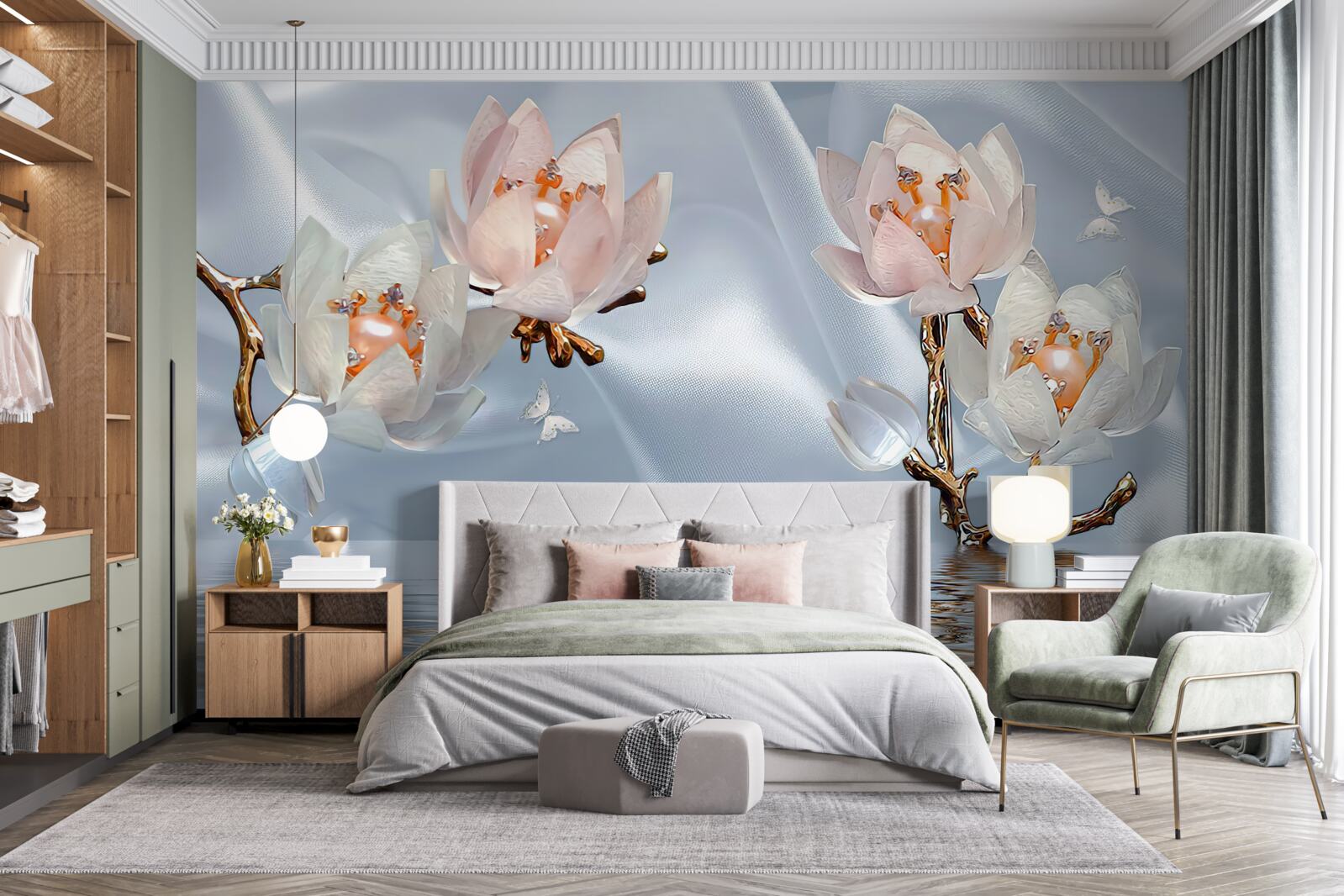 Fototapeta na konároch nad vodou kvitli veľké biele kvety