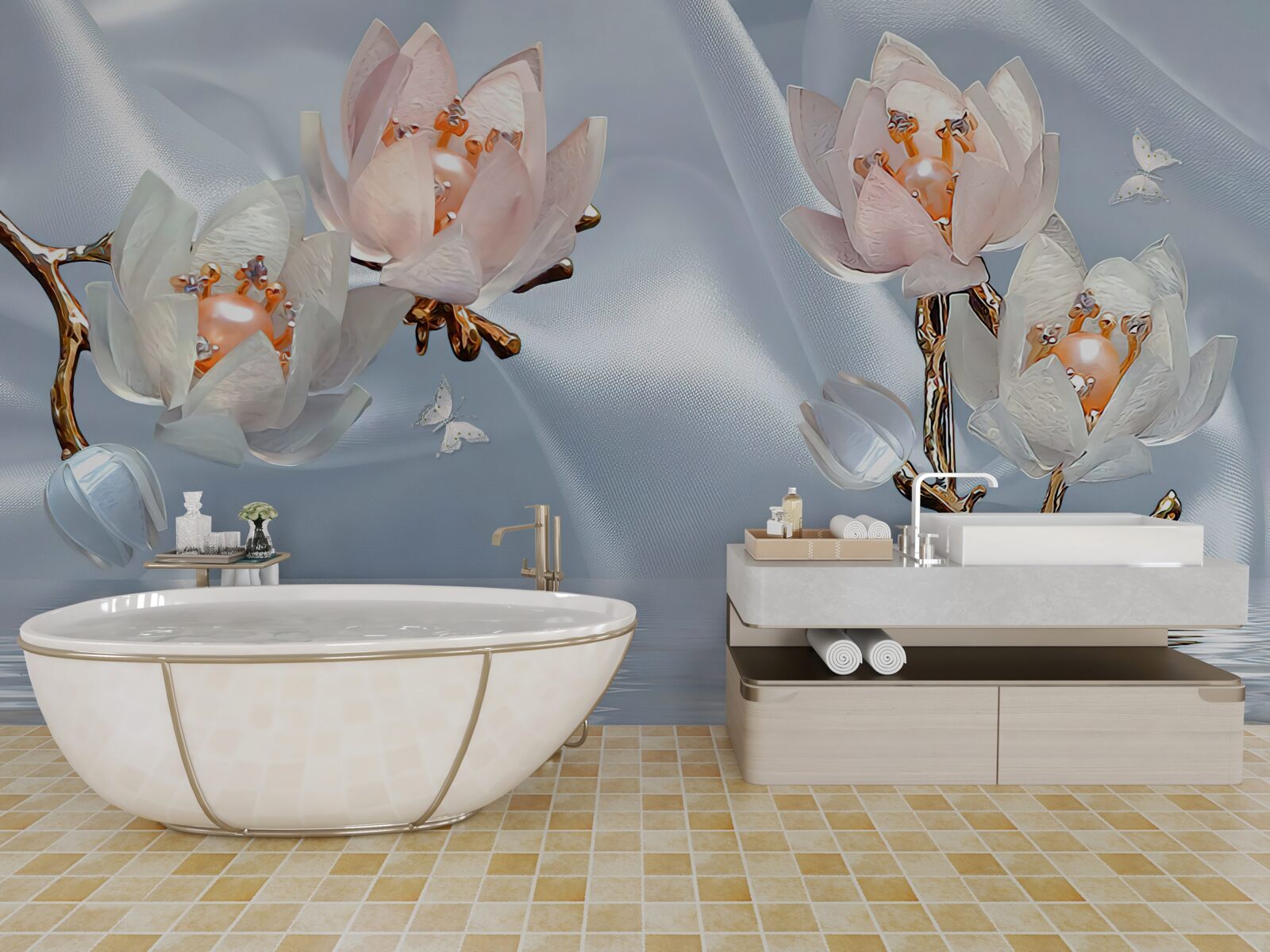 Fototapeta na konároch nad vodou kvitli veľké biele kvety