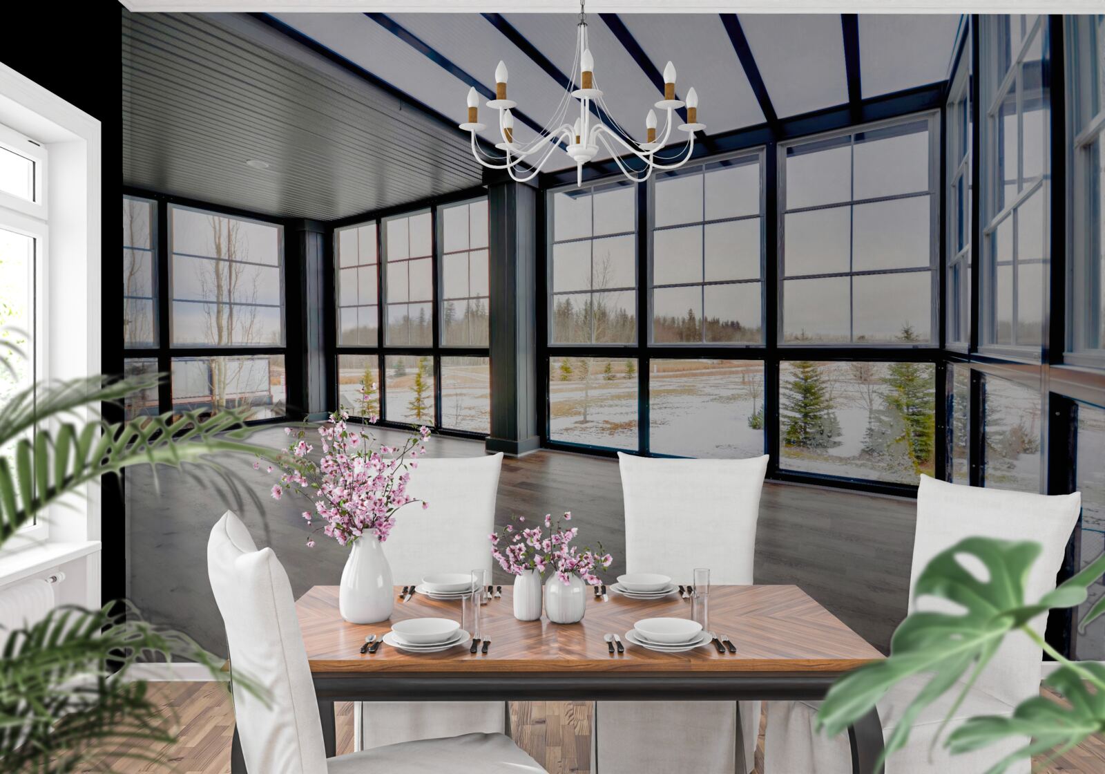 Fototapeta nezariadená izba s oknami od podlahy až po strop