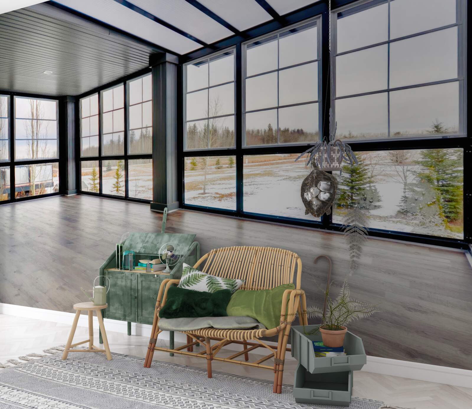 Fototapeta nezariadená izba s oknami od podlahy až po strop