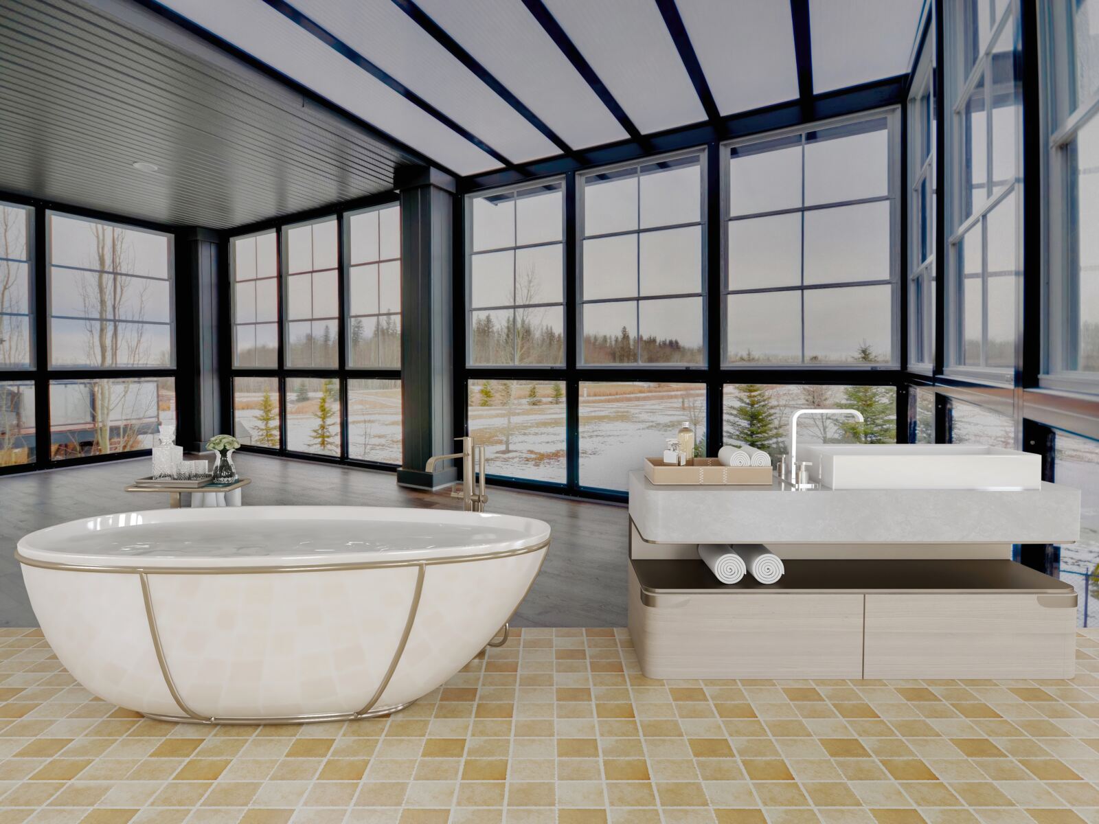 Fototapeta nezariadená izba s oknami od podlahy až po strop