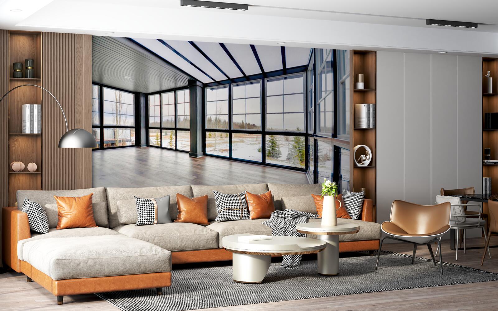 Fototapeta nezariadená izba s oknami od podlahy až po strop