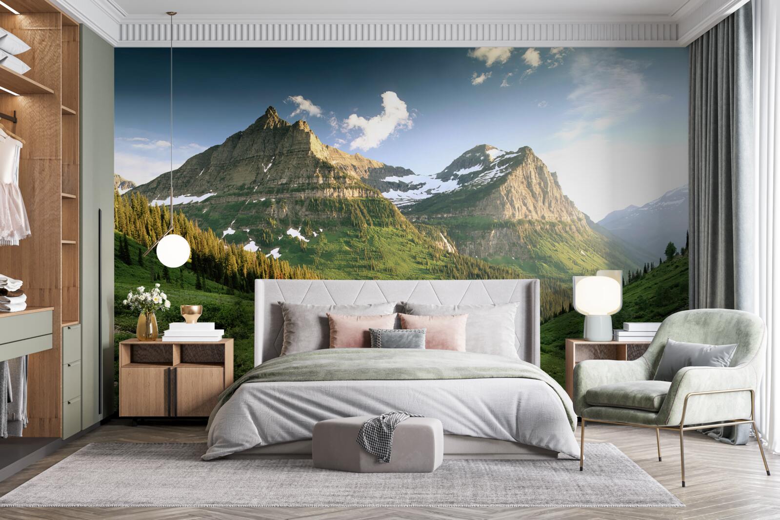 Fototapeta pohľad z trávnika na majestátne hory