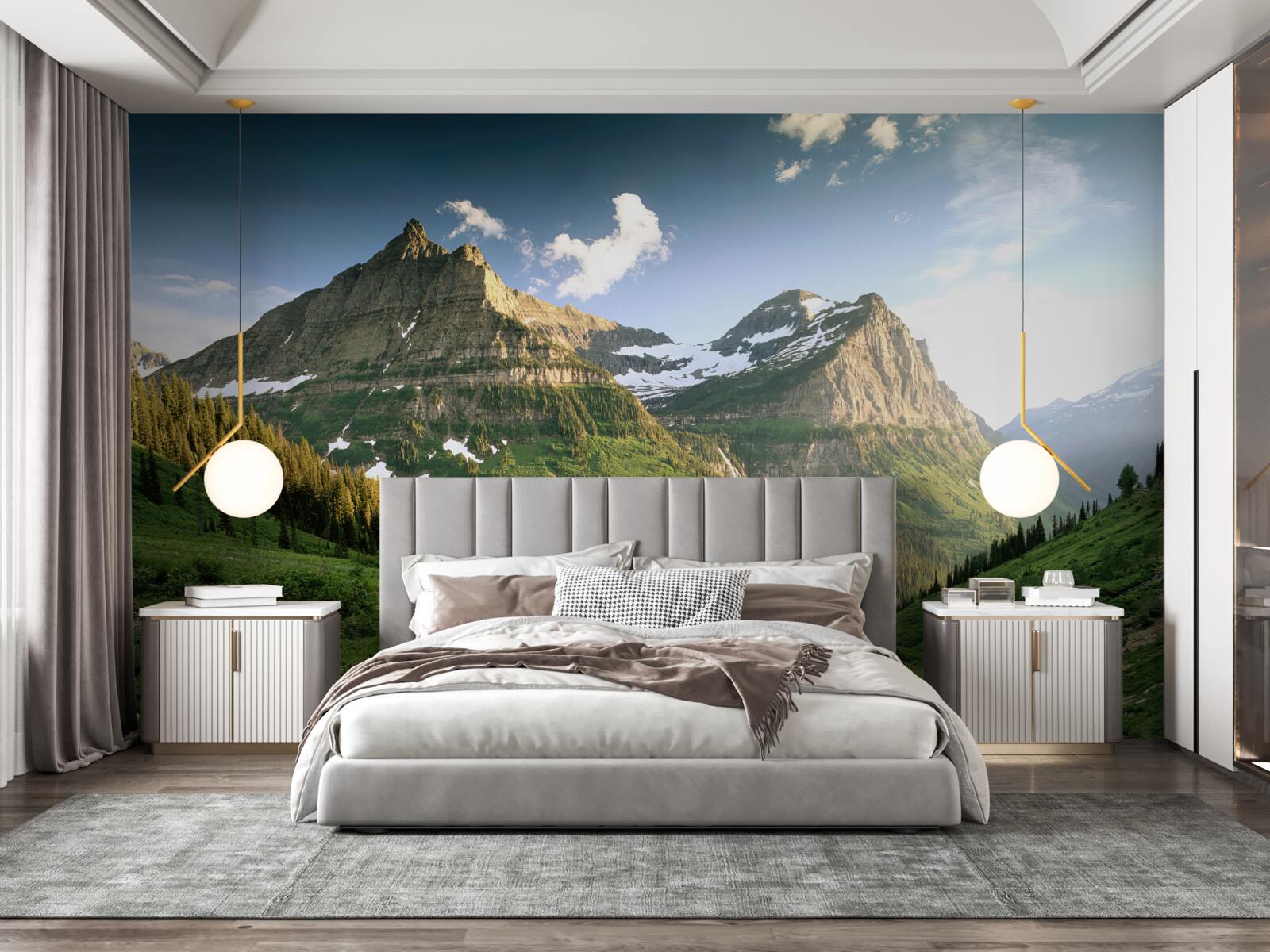 Fototapeta pohľad z trávnika na majestátne hory