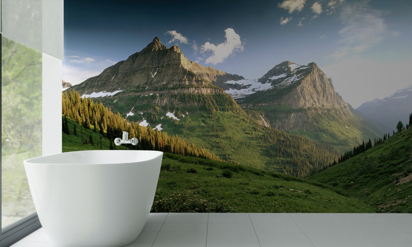 Fototapeta pohľad z trávnika na majestátne hory