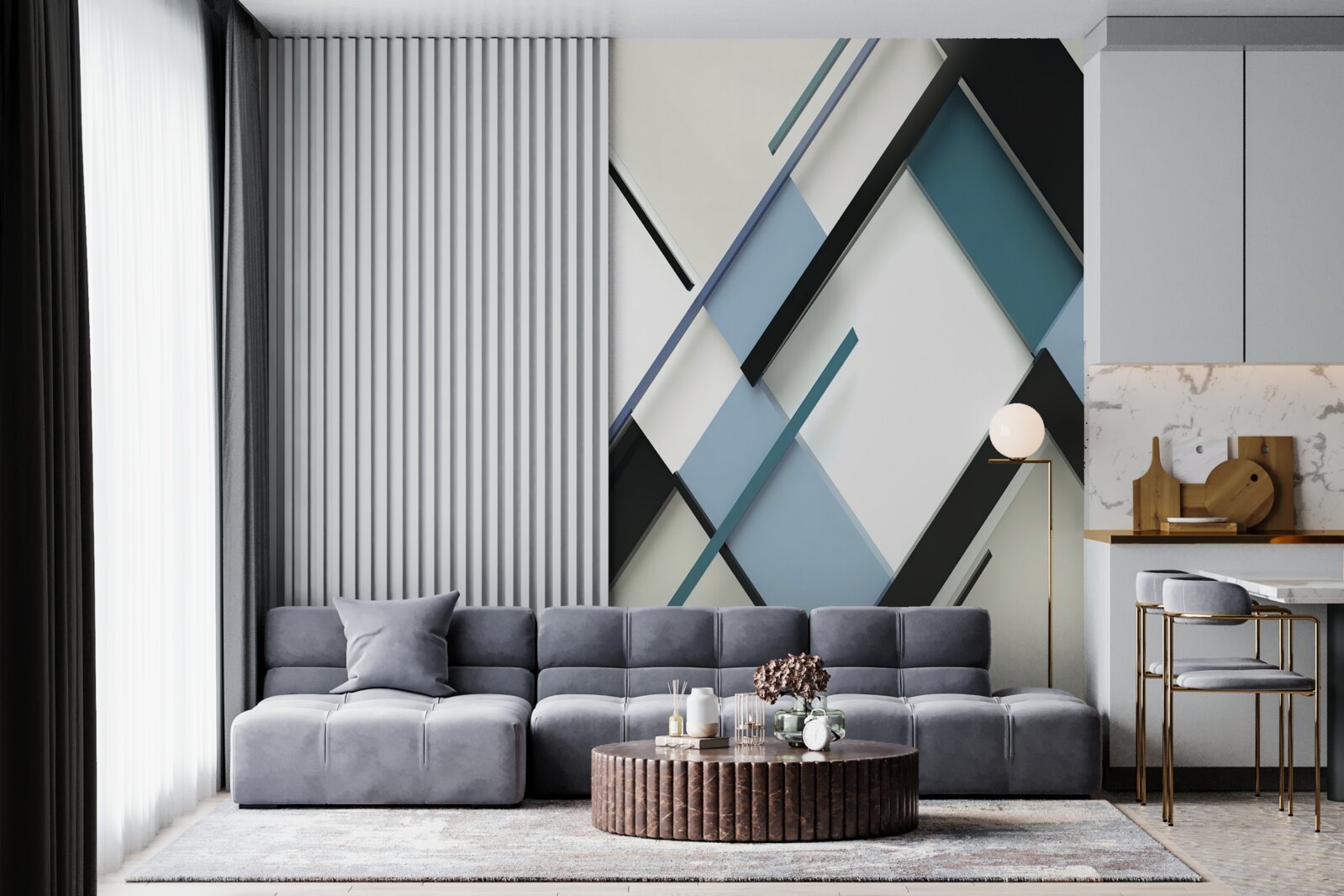 Fototapeta modré a čierne čiary