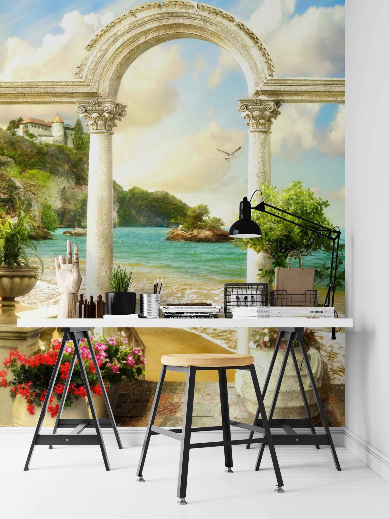 Fototapeta stĺp na piesočnatom pobreží