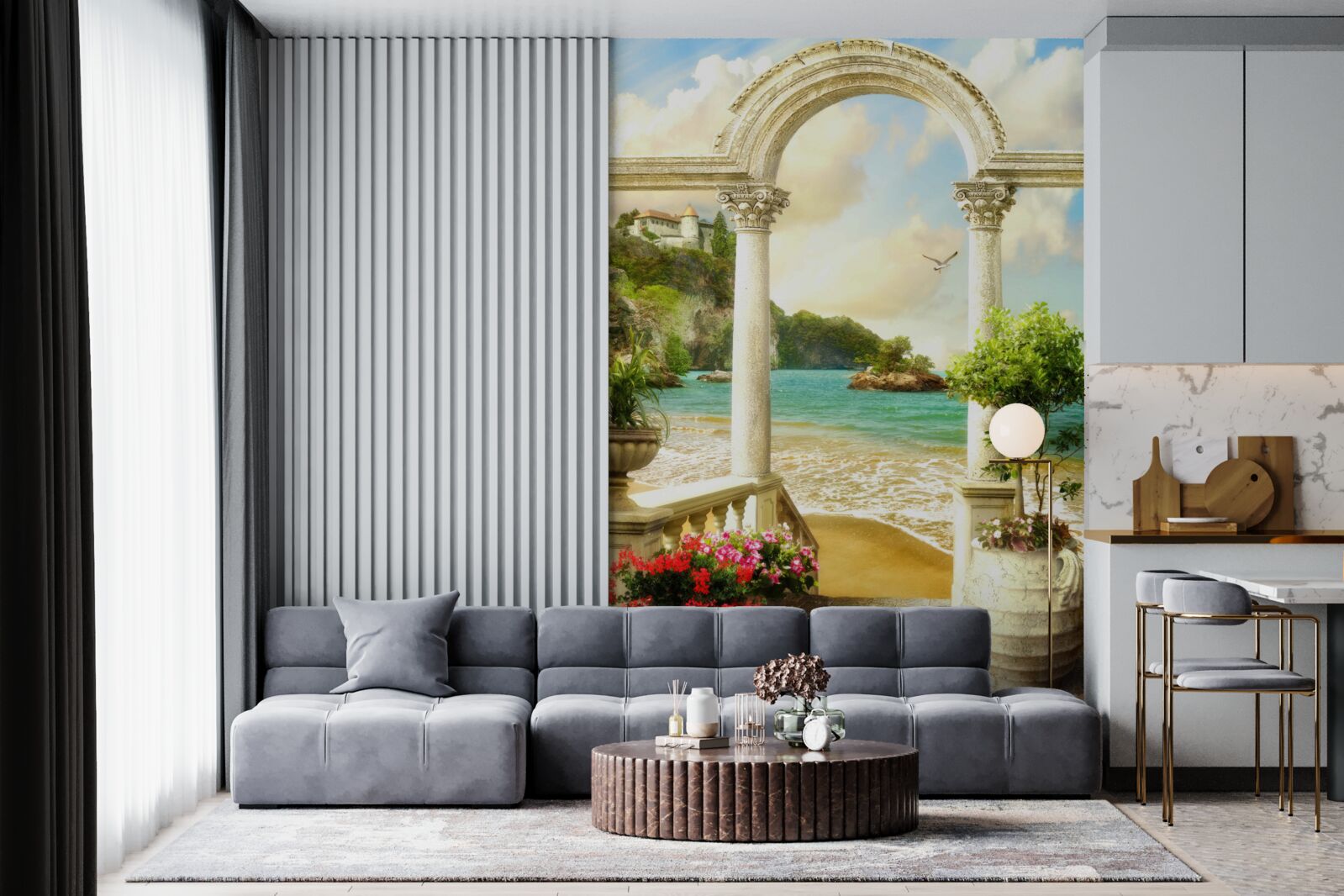 Fototapeta stĺp na piesočnatom pobreží