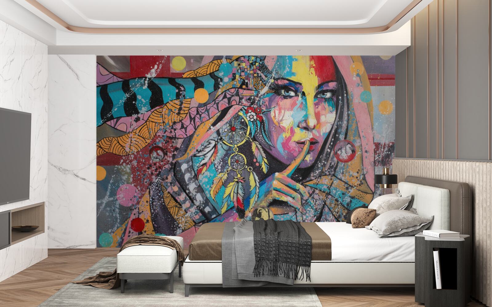 Fototapeta dievča ilustrácie v rôznych jasných farbách