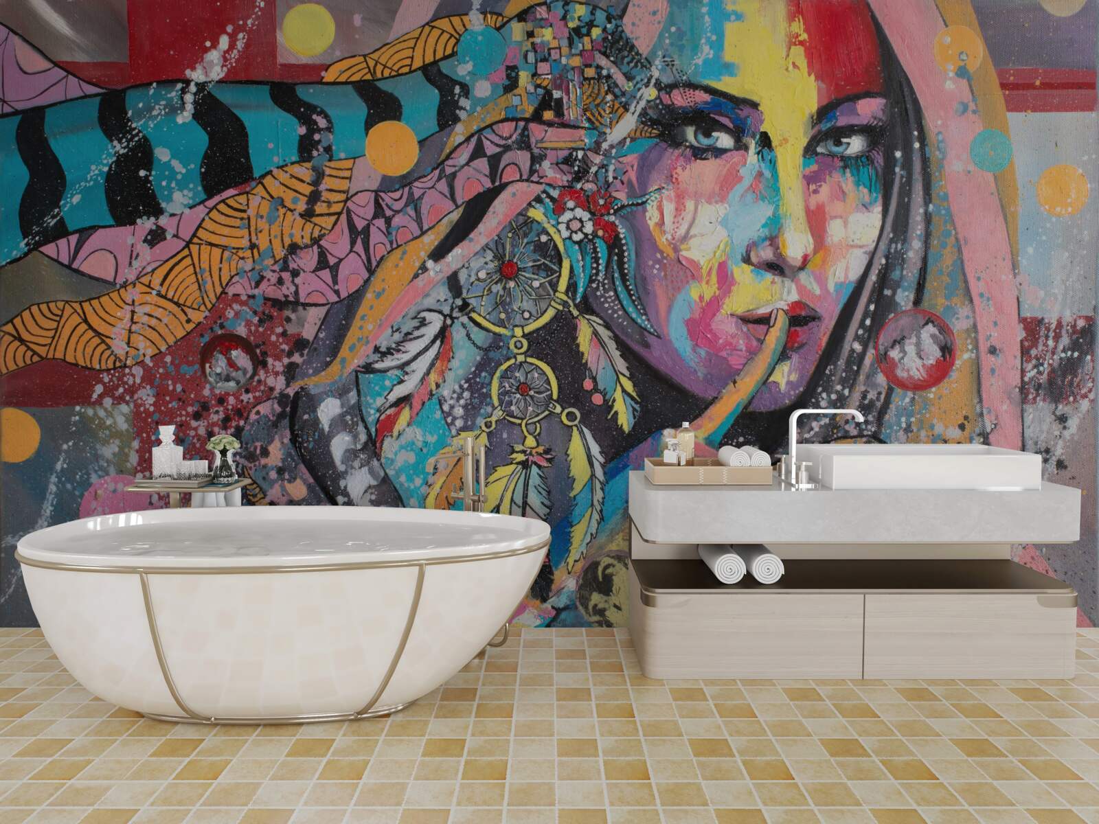 Fototapeta dievča ilustrácie v rôznych jasných farbách