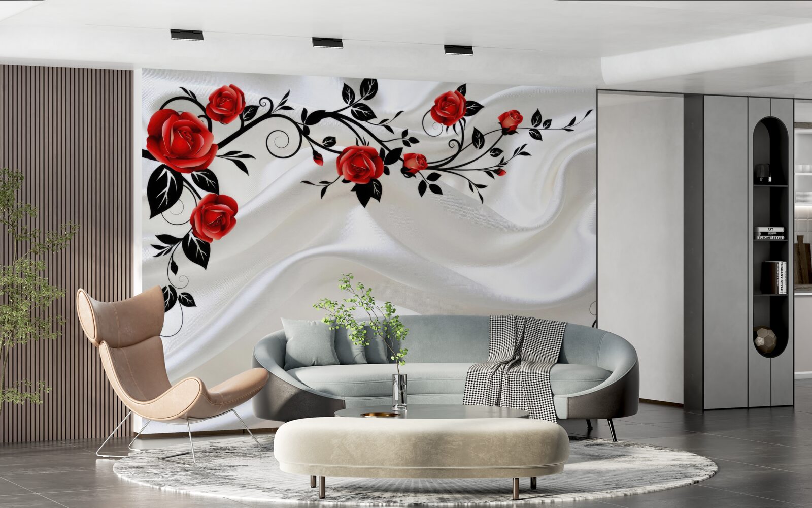 Fototapeta biele saténové a šarlátové ruže