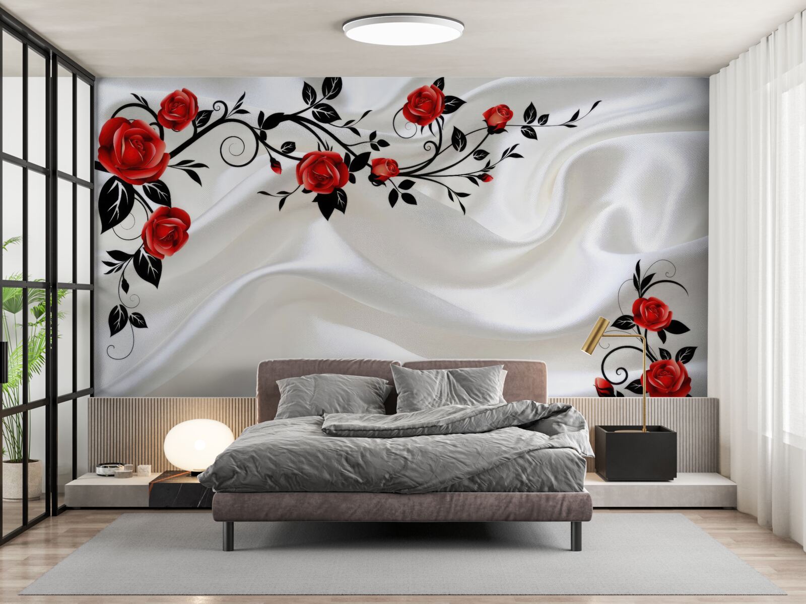 Fototapeta biele saténové a šarlátové ruže