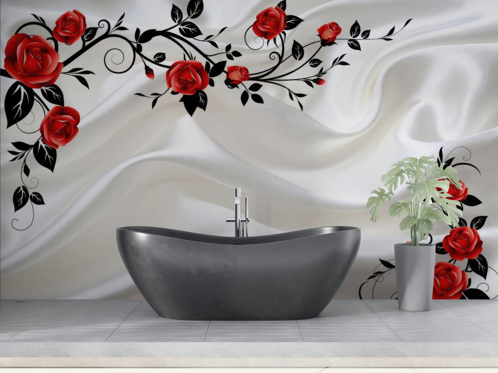 Fototapeta biele saténové a šarlátové ruže