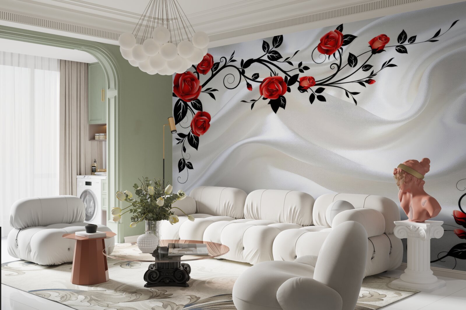 Fototapeta biele saténové a šarlátové ruže