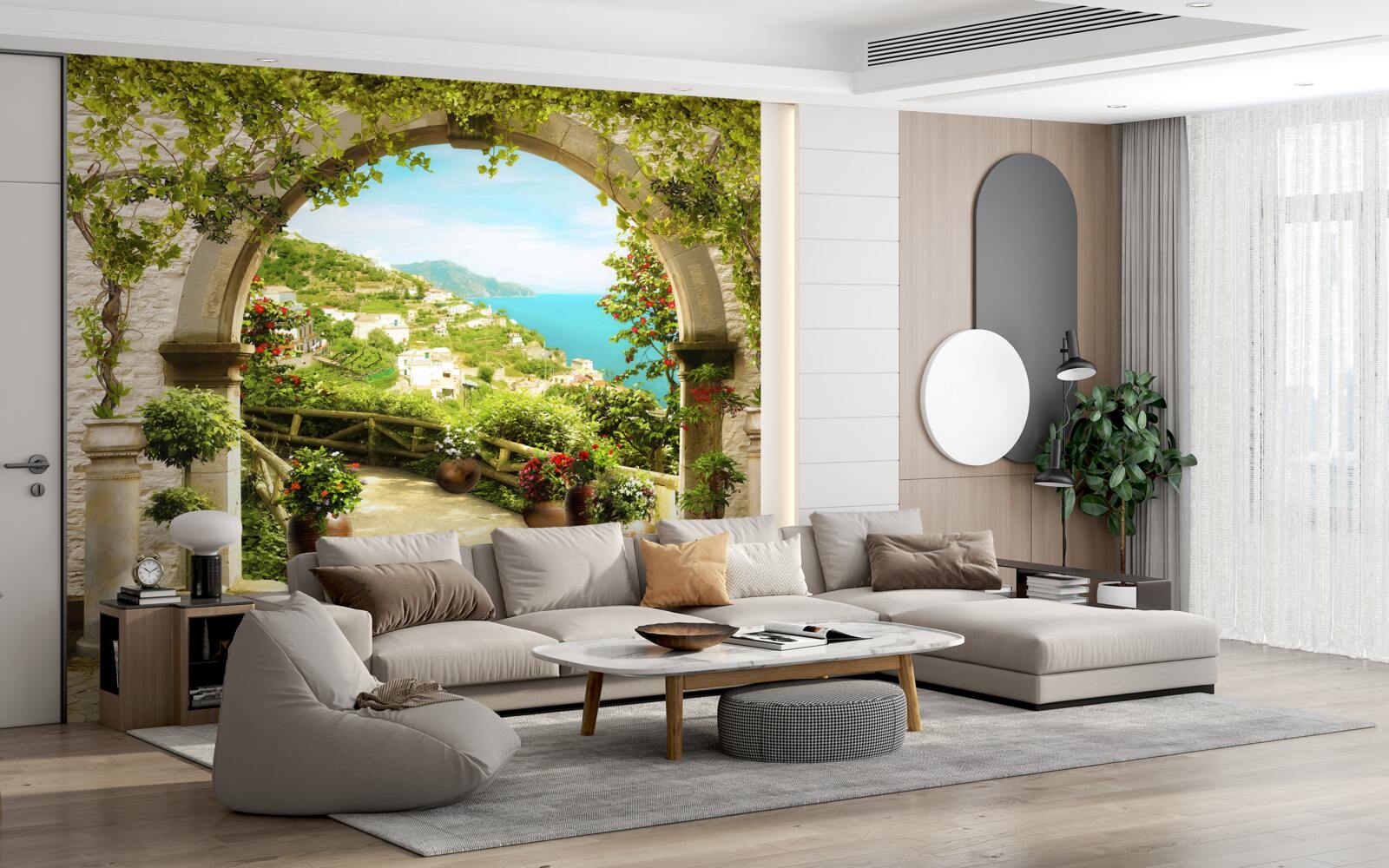 Fototapeta stĺpy vedúce do záhrady plnej kvetov