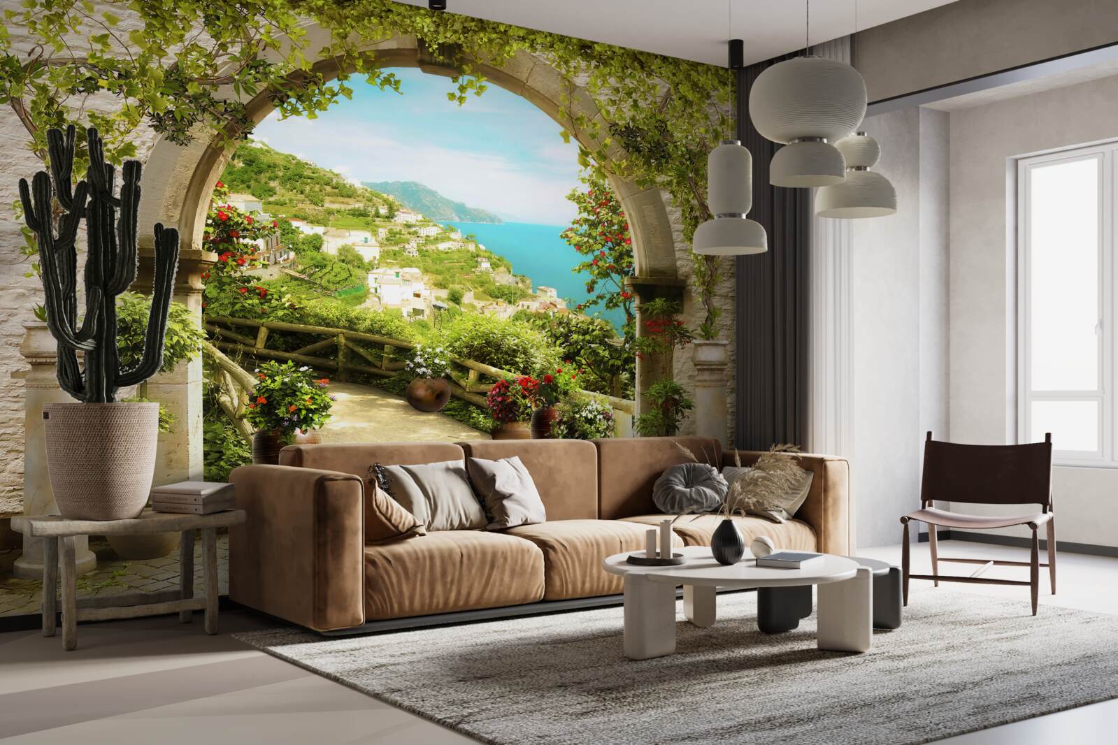 Fototapeta stĺpy vedúce do záhrady plnej kvetov