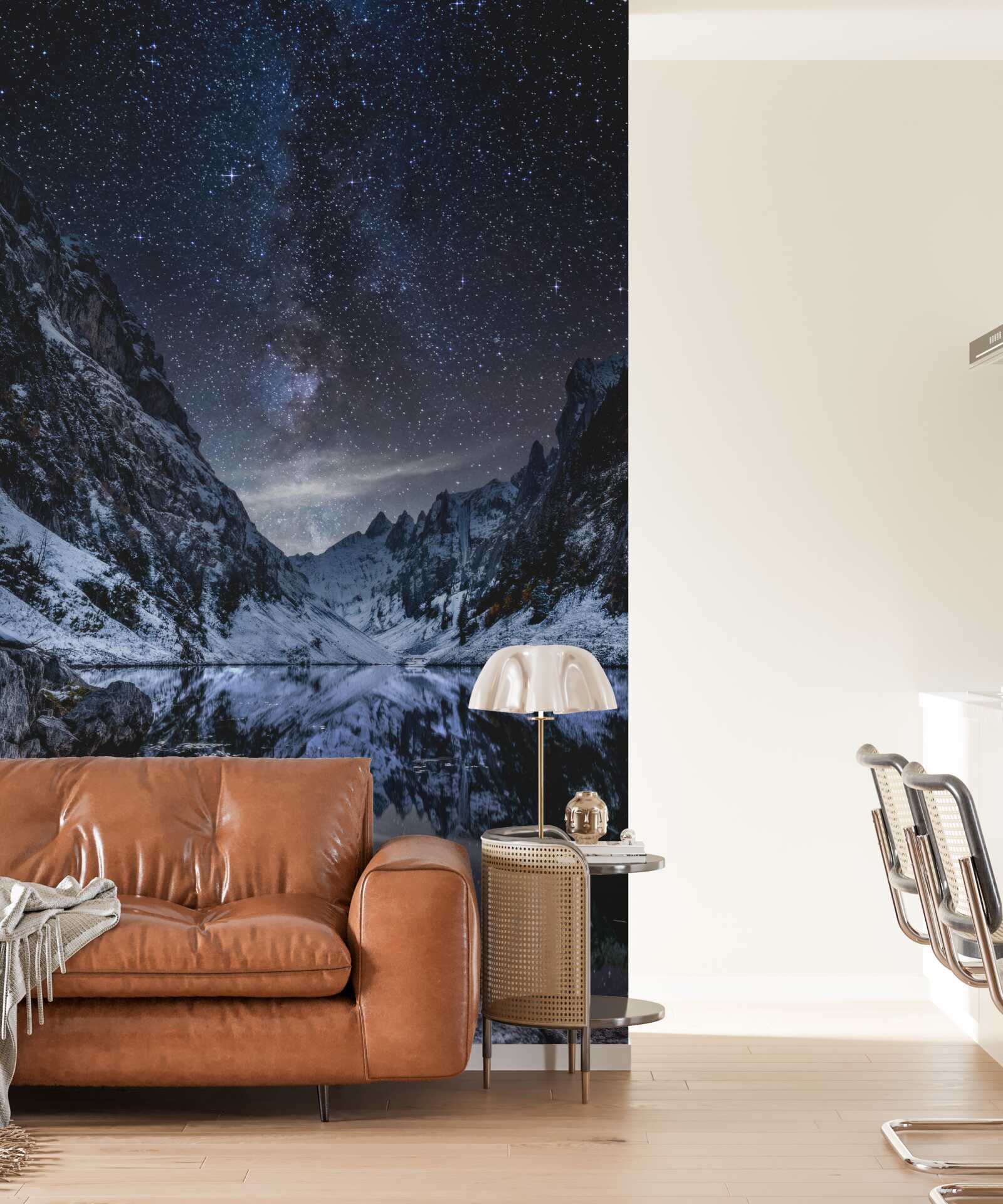 Fototapeta hviezdna obloha v noci nad horami a riekou