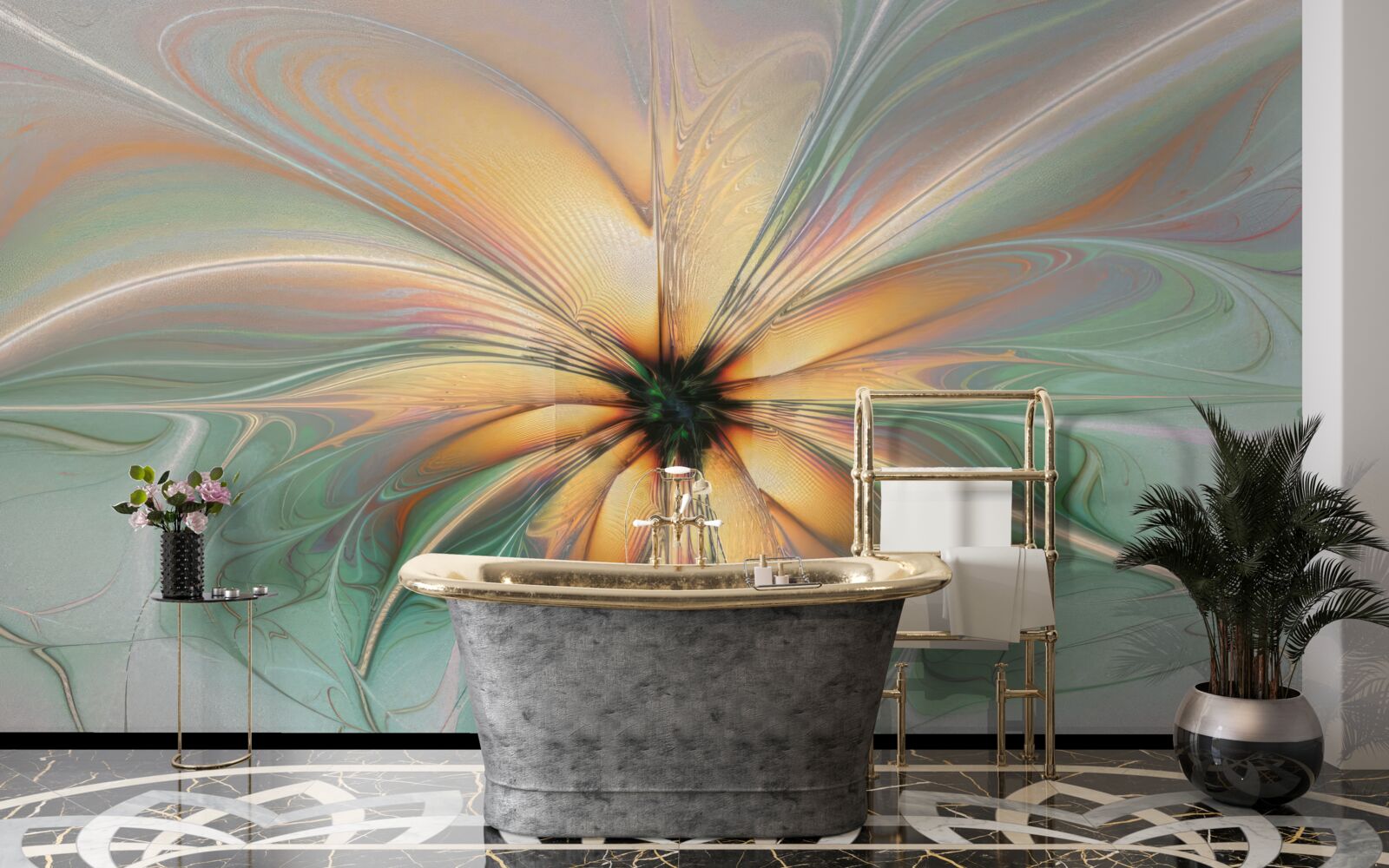 Fototapeta farby sa rozliali a vytvorili kvet