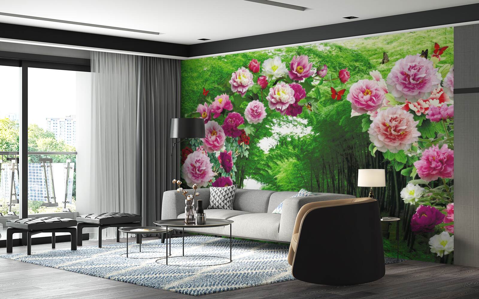 Fototapeta ružové kvety pri vchode do lesa