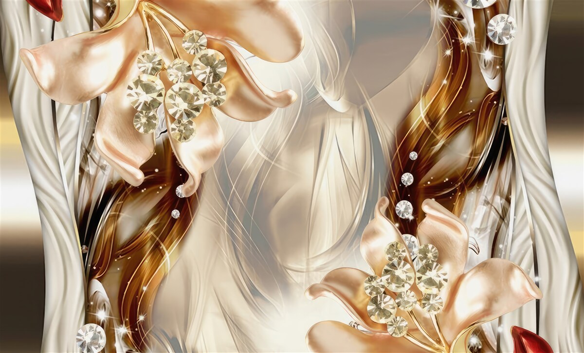 Fototapeta zlaté kvety s kamienkovým zdobením