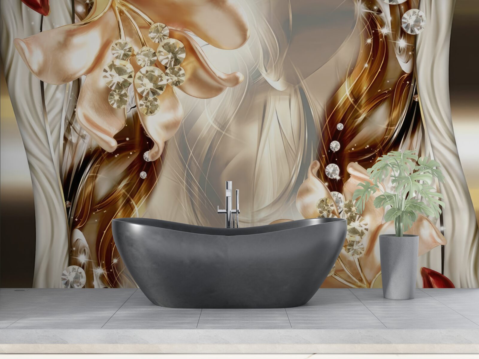 Fototapeta zlaté kvety s kamienkovým zdobením