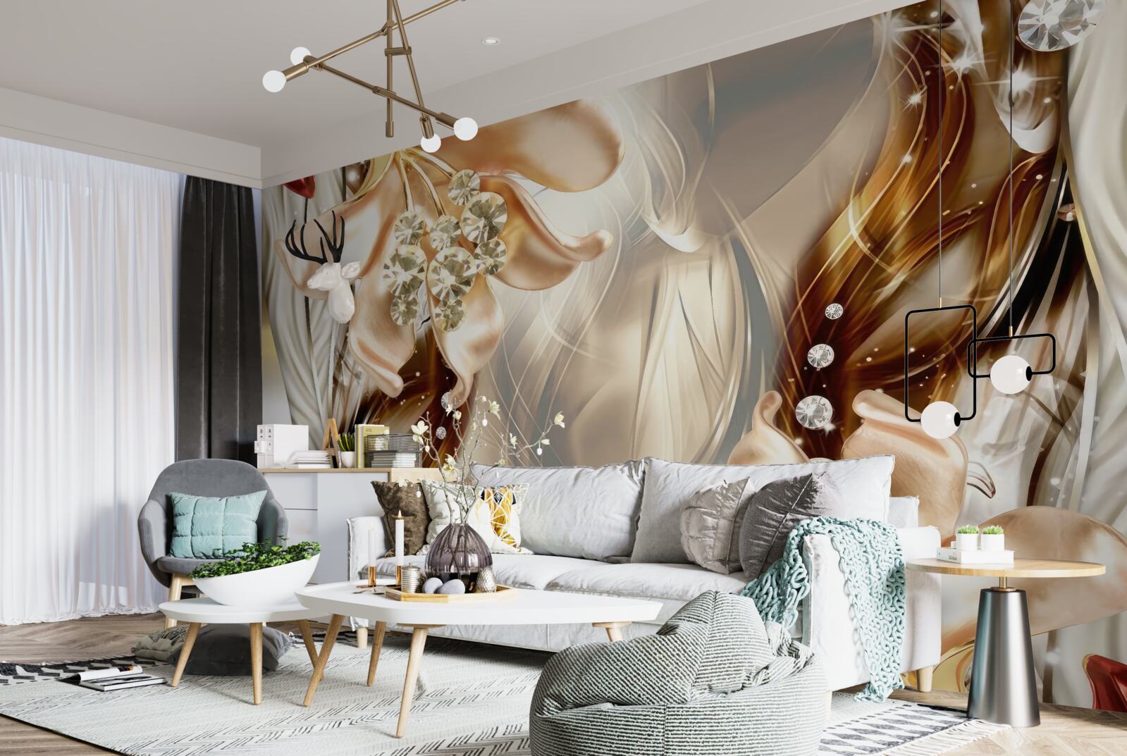 Fototapeta zlaté kvety s kamienkovým zdobením