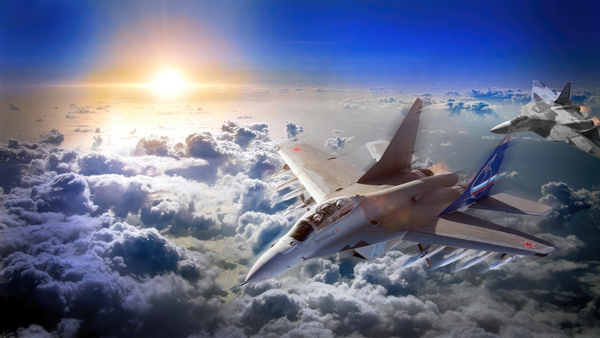 Fototapeta bojové lietadlá lietajú cez oblaky