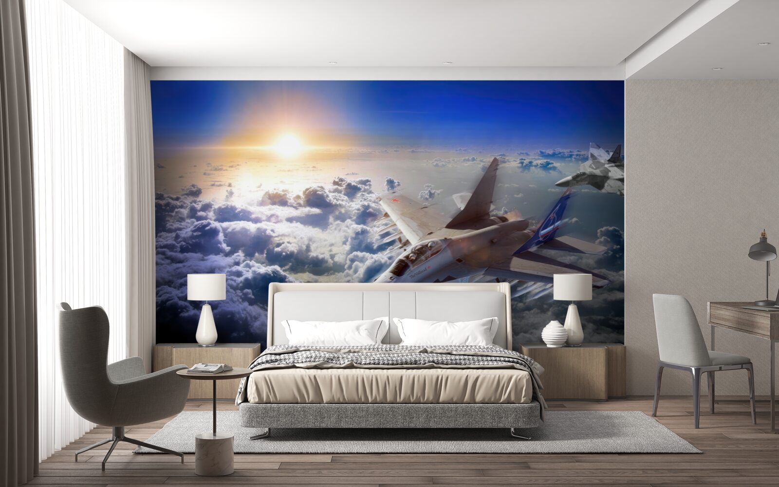 Fototapeta bojové lietadlá lietajú cez oblaky
