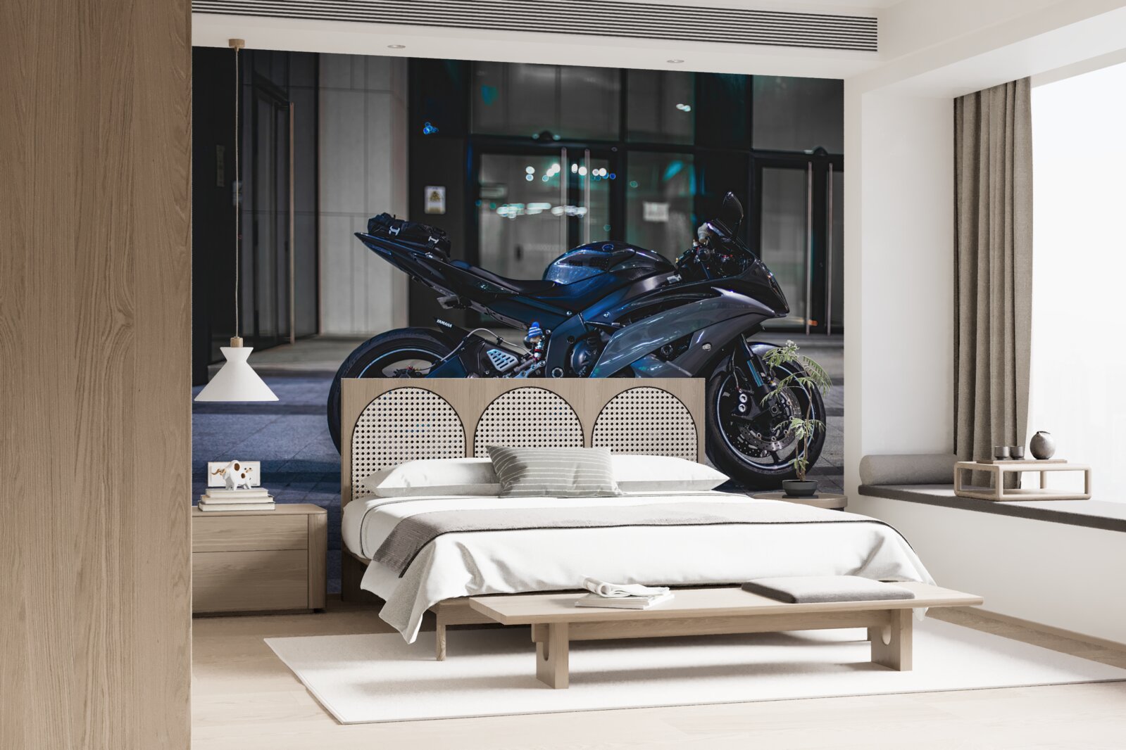 Fototapeta tmavomodrá motorka odložená na parkovisku