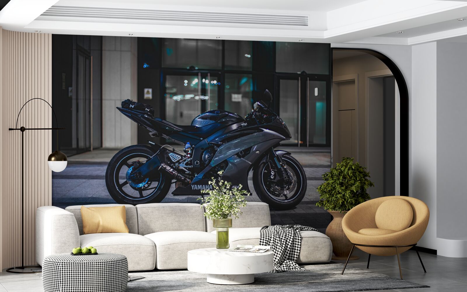 Fototapeta tmavomodrá motorka odložená na parkovisku