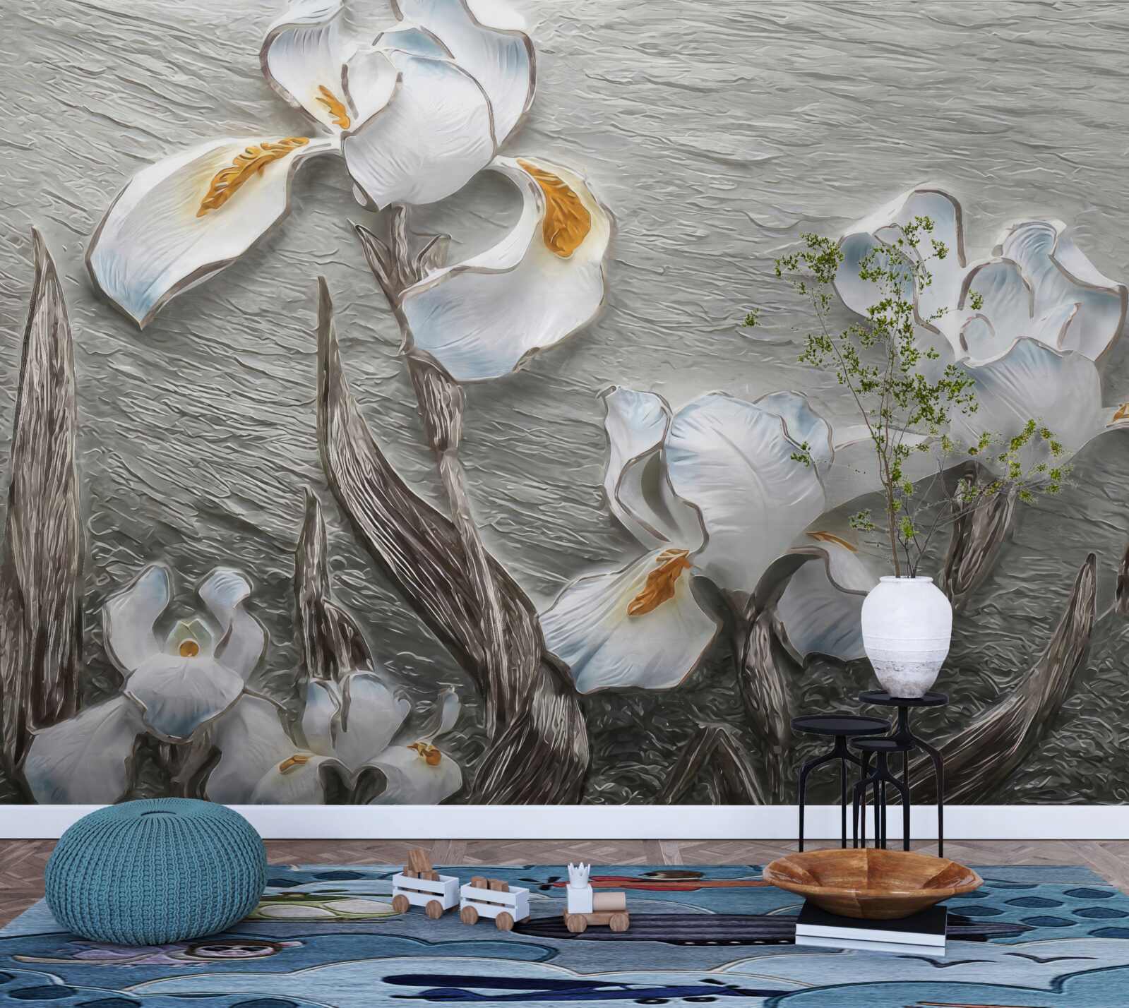 Fototapeta objemné biele kvety zobrazené na fotografii