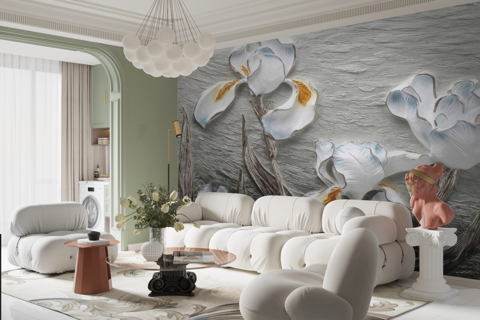 Fototapeta objemné biele kvety zobrazené na fotografii