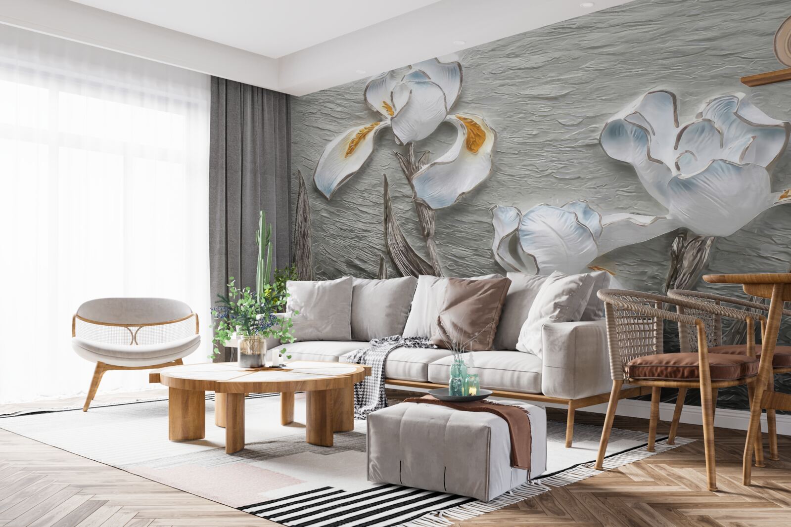 Fototapeta objemné biele kvety zobrazené na fotografii