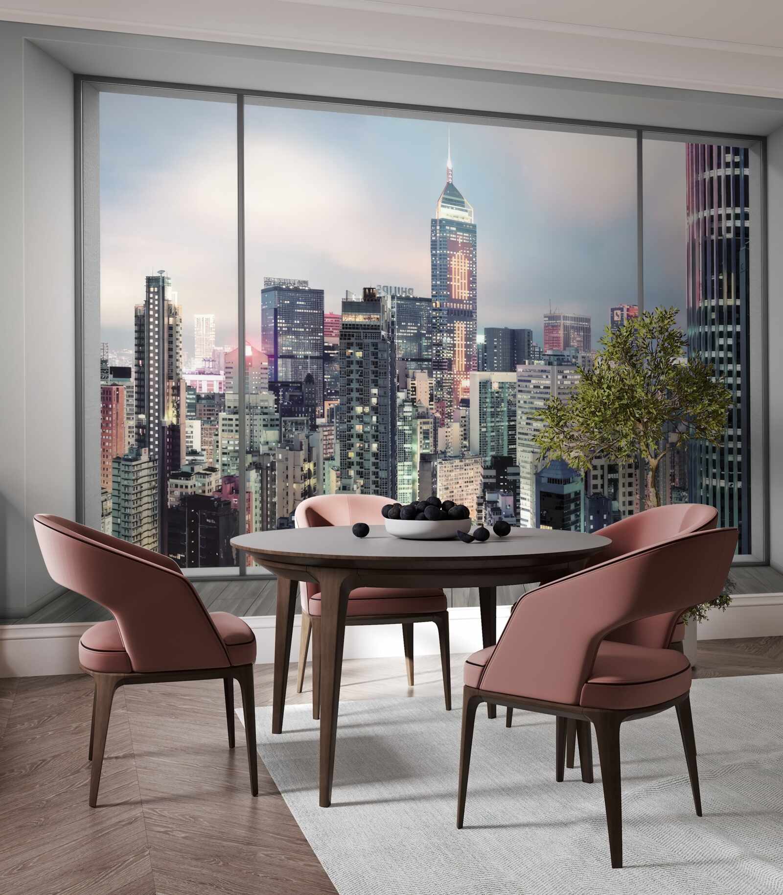 Fototapeta večerná mestská krajina otvárajúca sa z okna