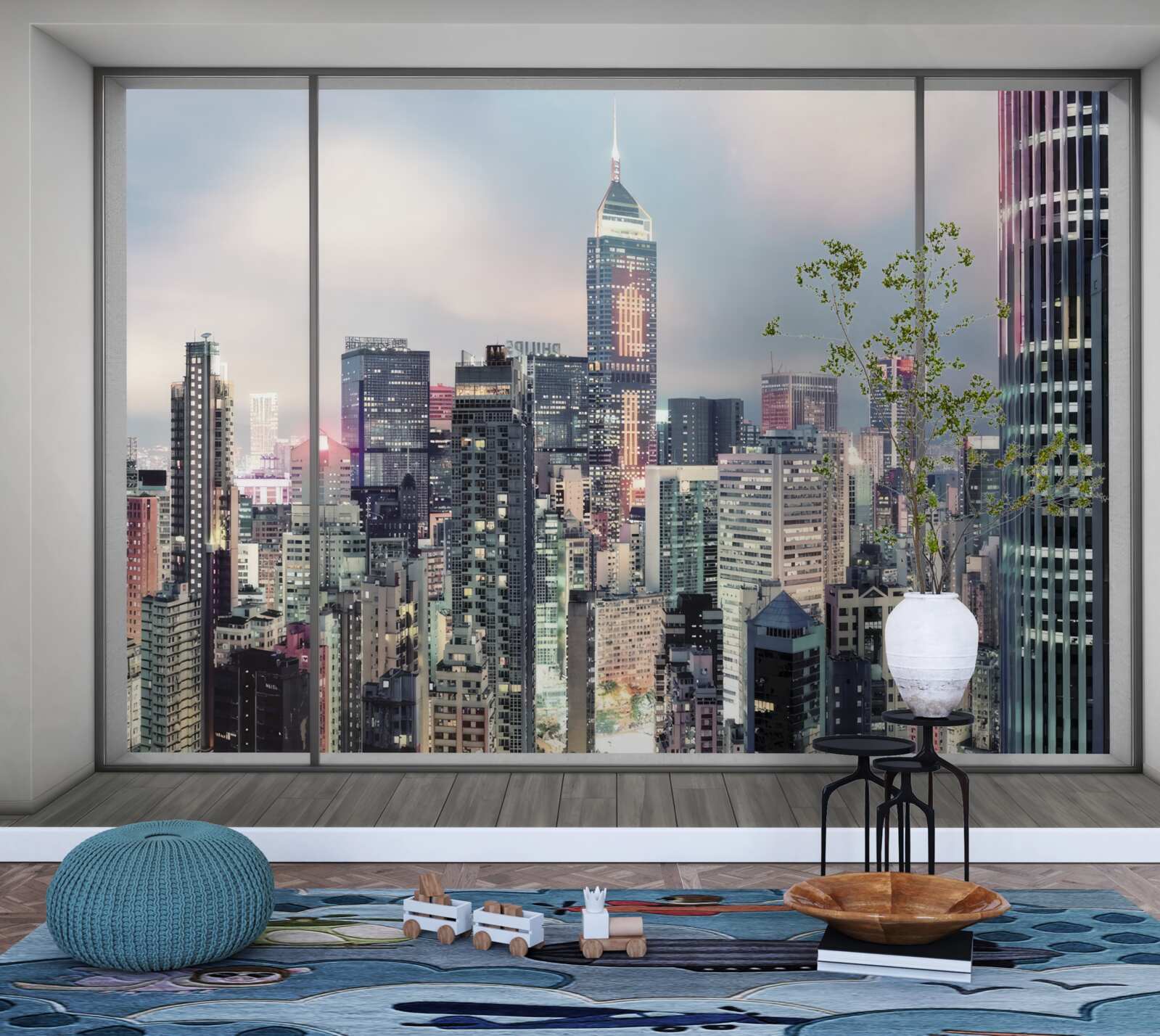 Fototapeta večerná mestská krajina otvárajúca sa z okna