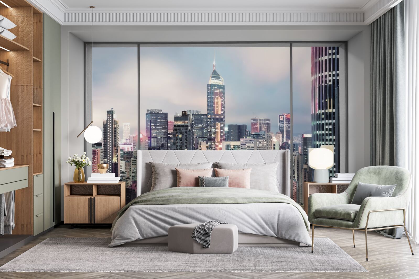 Fototapeta večerná mestská krajina otvárajúca sa z okna