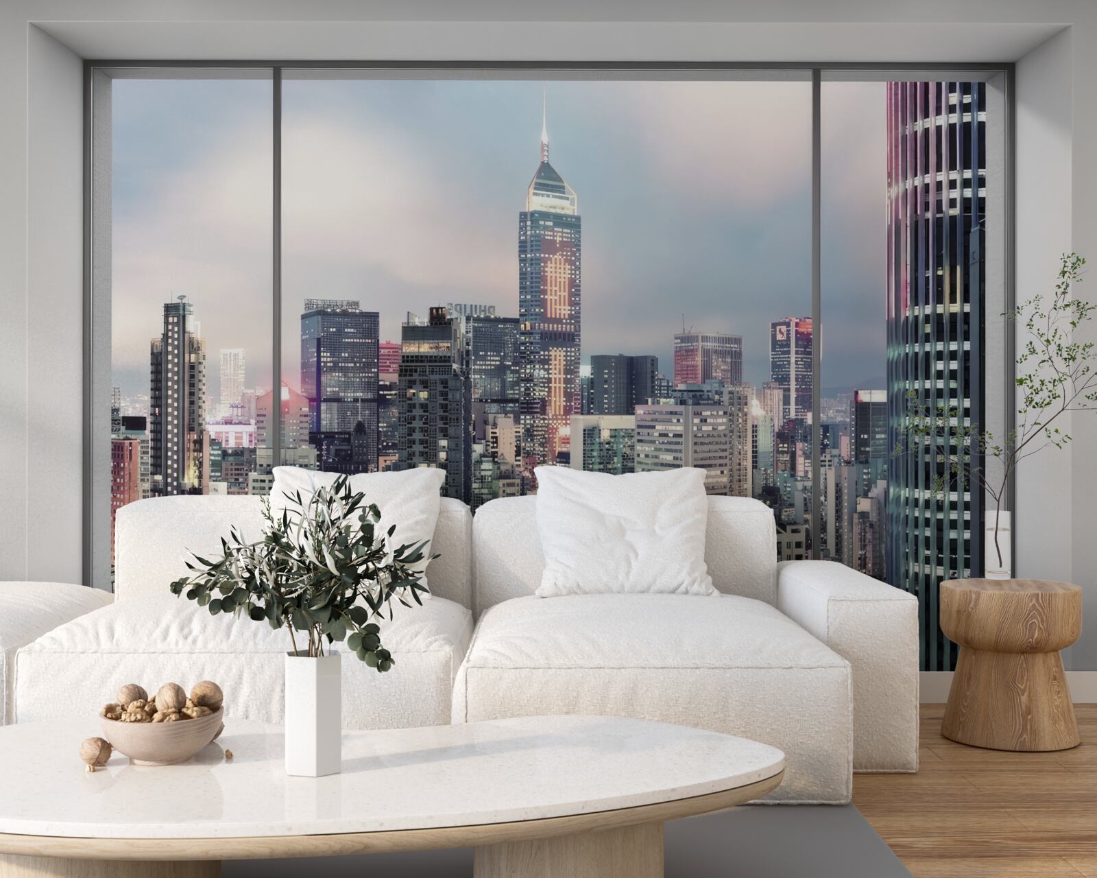 Fototapeta večerná mestská krajina otvárajúca sa z okna