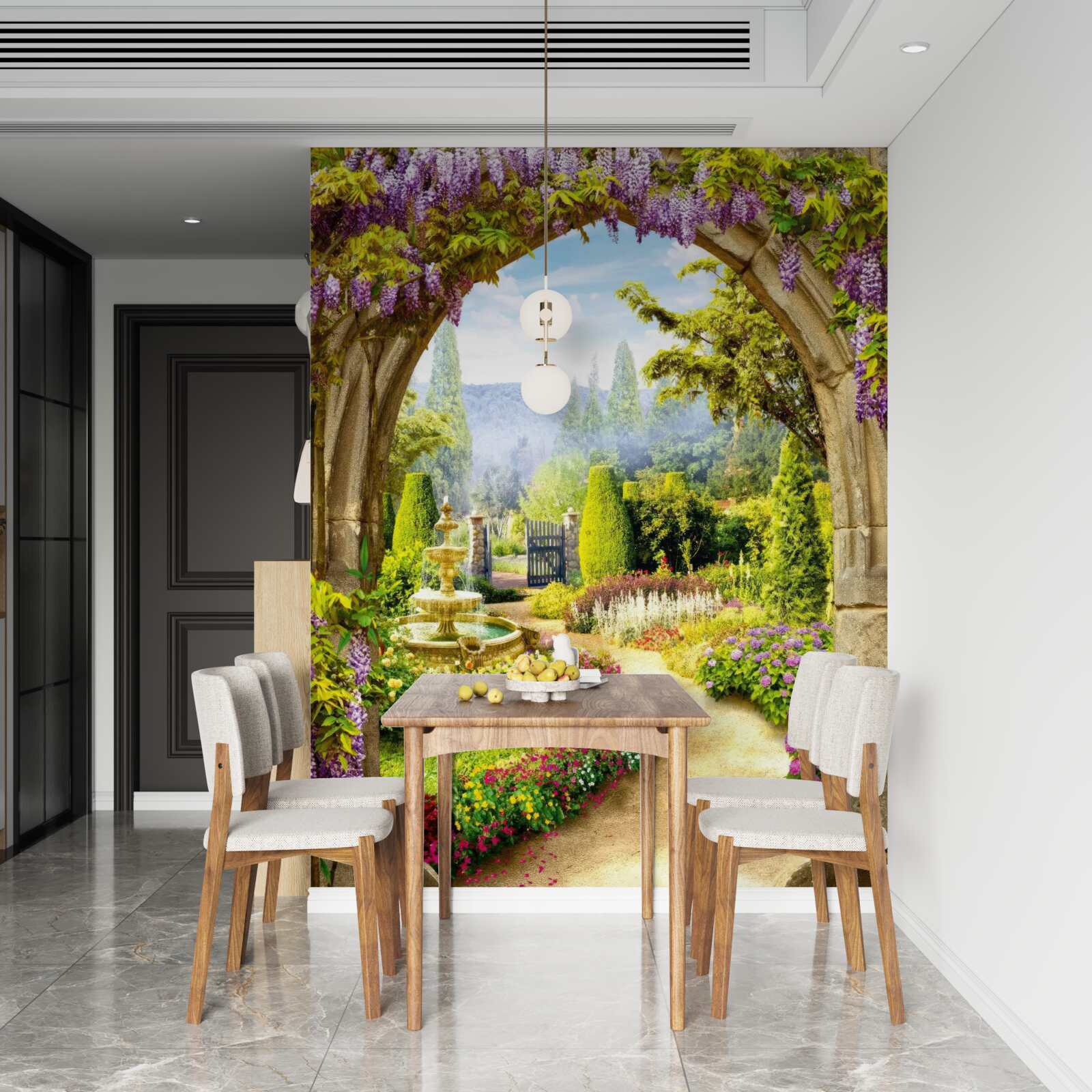 Fototapeta nádherná rozkvitnutá záhrada s fontánou