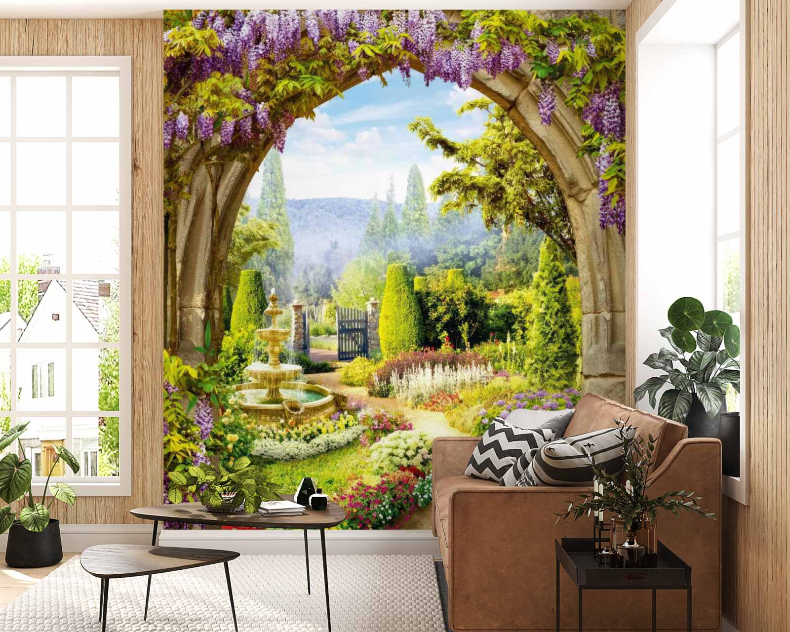 Fototapeta nádherná rozkvitnutá záhrada s fontánou