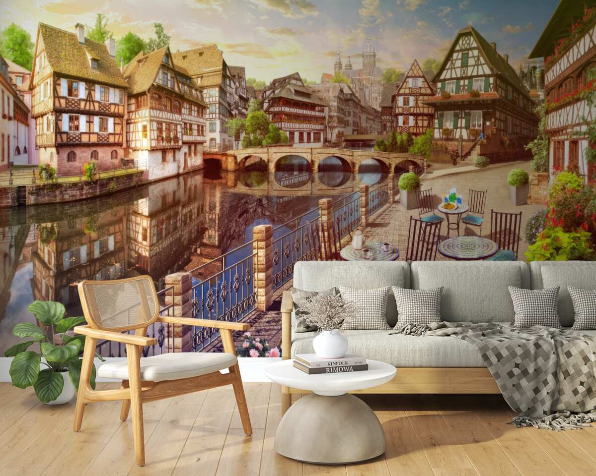 Fototapeta stoly pri vode v historickej časti mesta